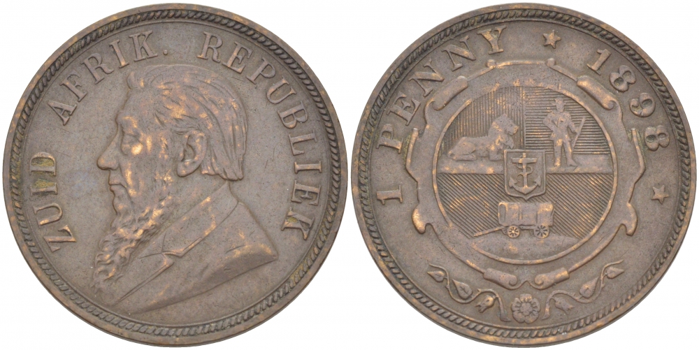 Южно-Африканская Республика, Трансвааль 1 пенни 1898 Пауль Крюгер KM 2 медь 180-915
