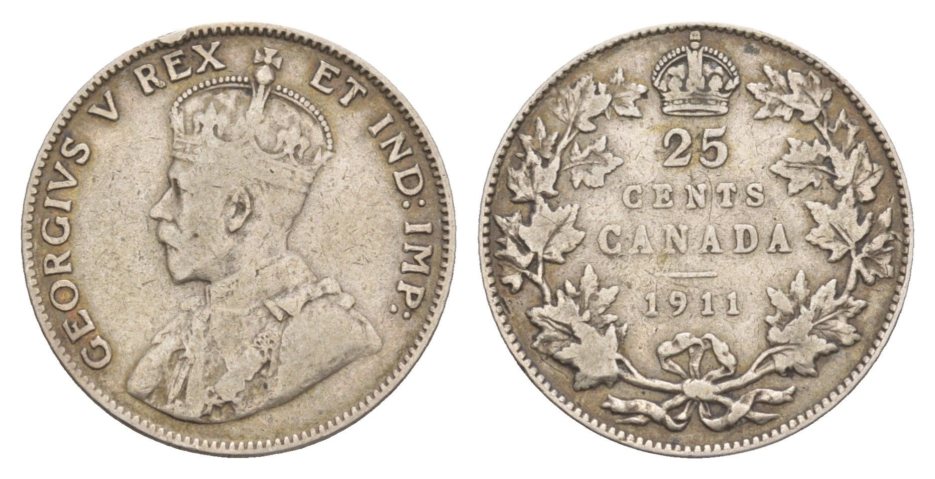 Канада 25 центов 1911 Георг V (1910-1936), год-тип KM 18 серебро 1518-1612