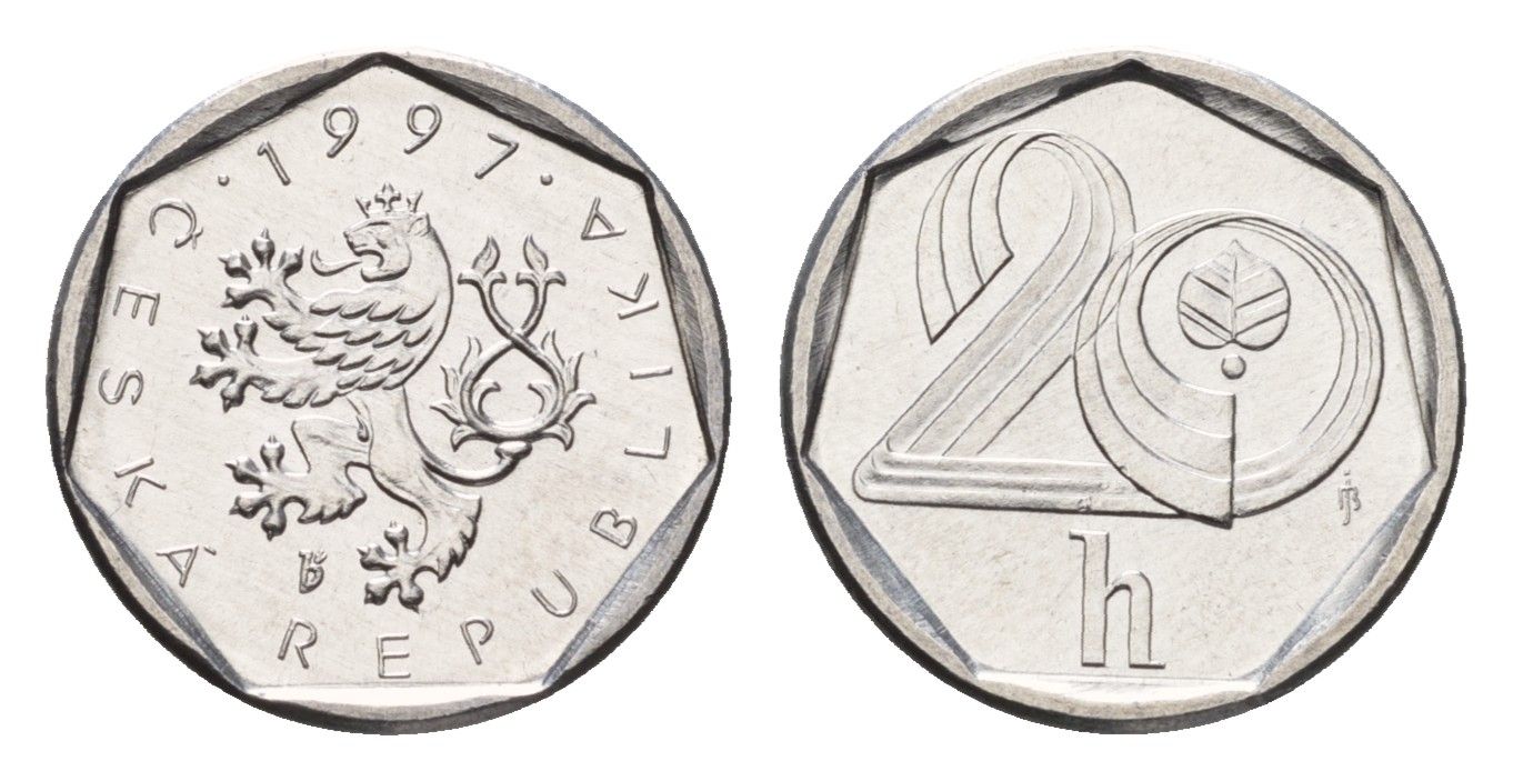 Чехия 20 геллеров 1997 KM 2.1 алюминий UNC 4158-628