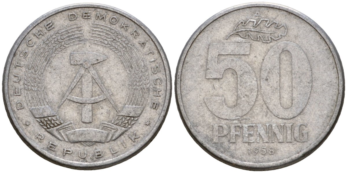 ГДР 50 пфеннигов 1958 A KM 12.1 алюминий 4601-614
