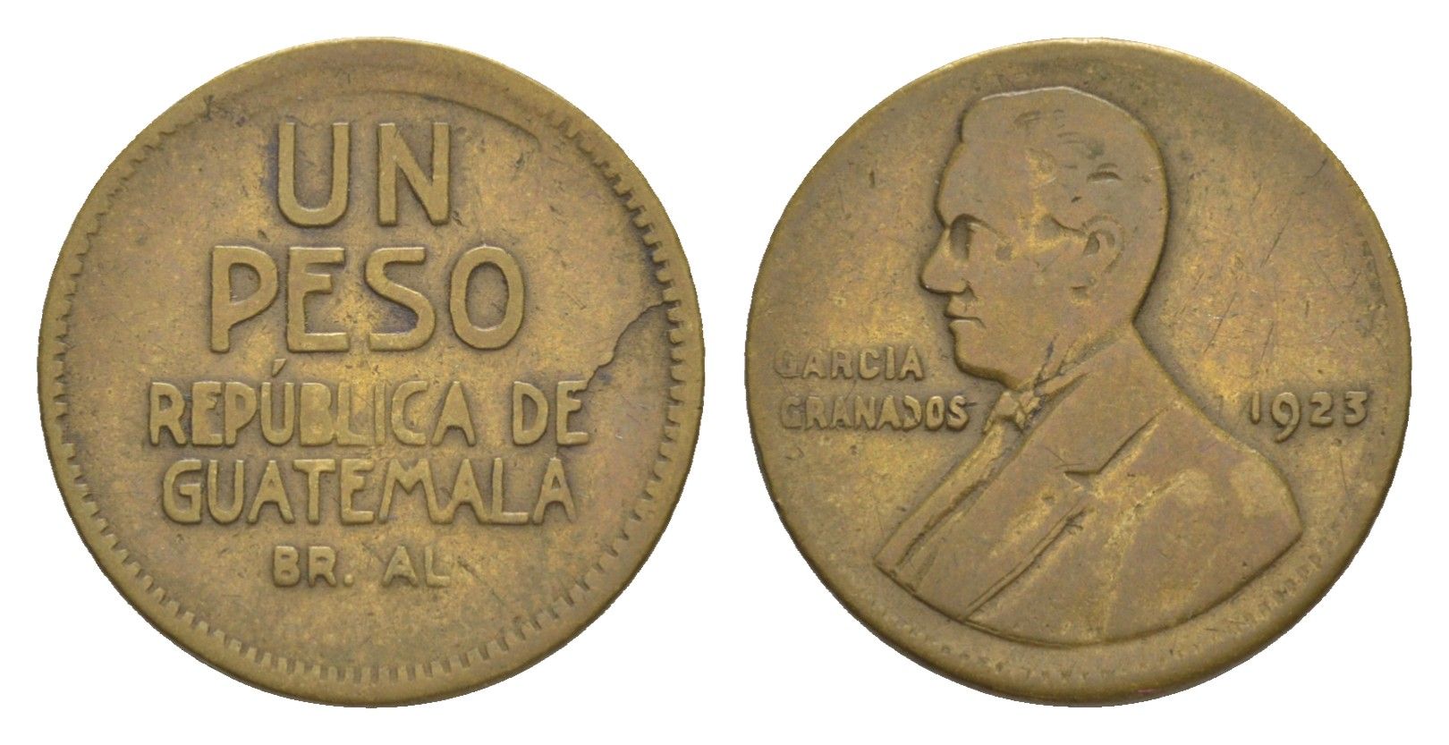 Гватемала 1 песо 1923 KM 233 алюминиевая бронза 1527-1234