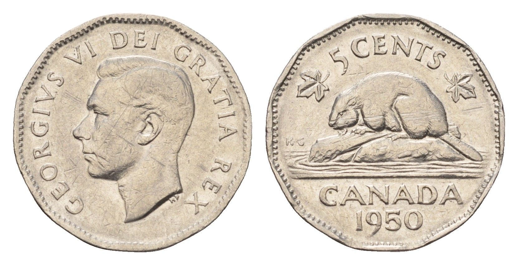 Канада 5 центов 1950 бобр, Георг VI (1936-1952) KM 42 никель 4679-663