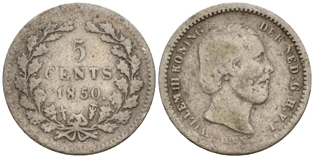 Нидерланды 5 центов 1850 Виллем III (1849-1890), точка после даты KM 91 серебро 4169-641