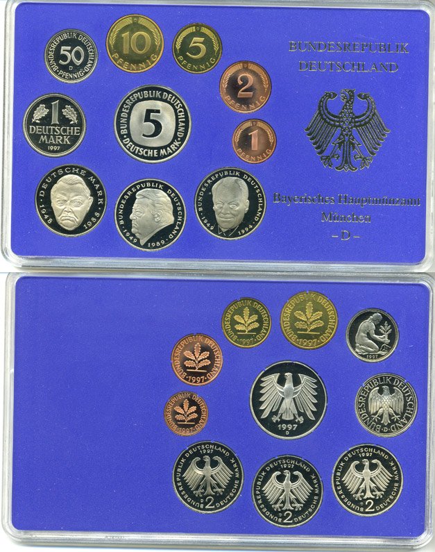 ФРГ государственный набор из 10 монет 1997 D    PROOF  3-5-3-28