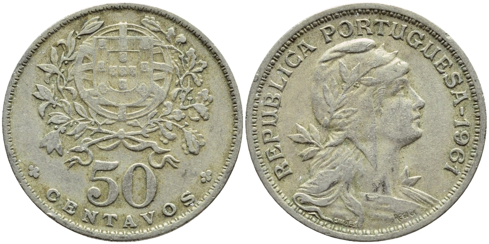 Португалия 50 сентаво 1961 KM 577 медно-никель 4395-815
