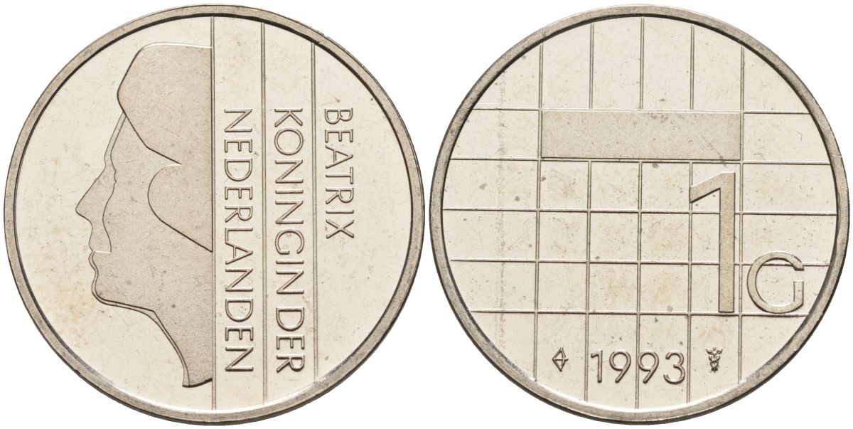 Нидерланды 1 гульден 1993 Беатрикс (1980-2013) KM 205 никель UNC 4116-141