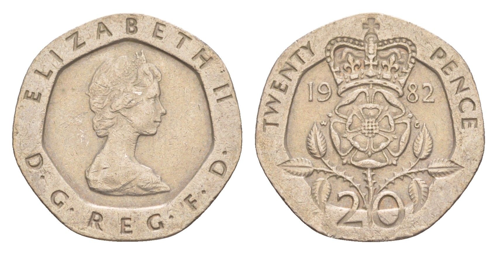 Великобритания 20 пенсов 1982 Елизавета II (1952-2022) KM 931, Spink 4230 (G1) медно-никель 4639-826