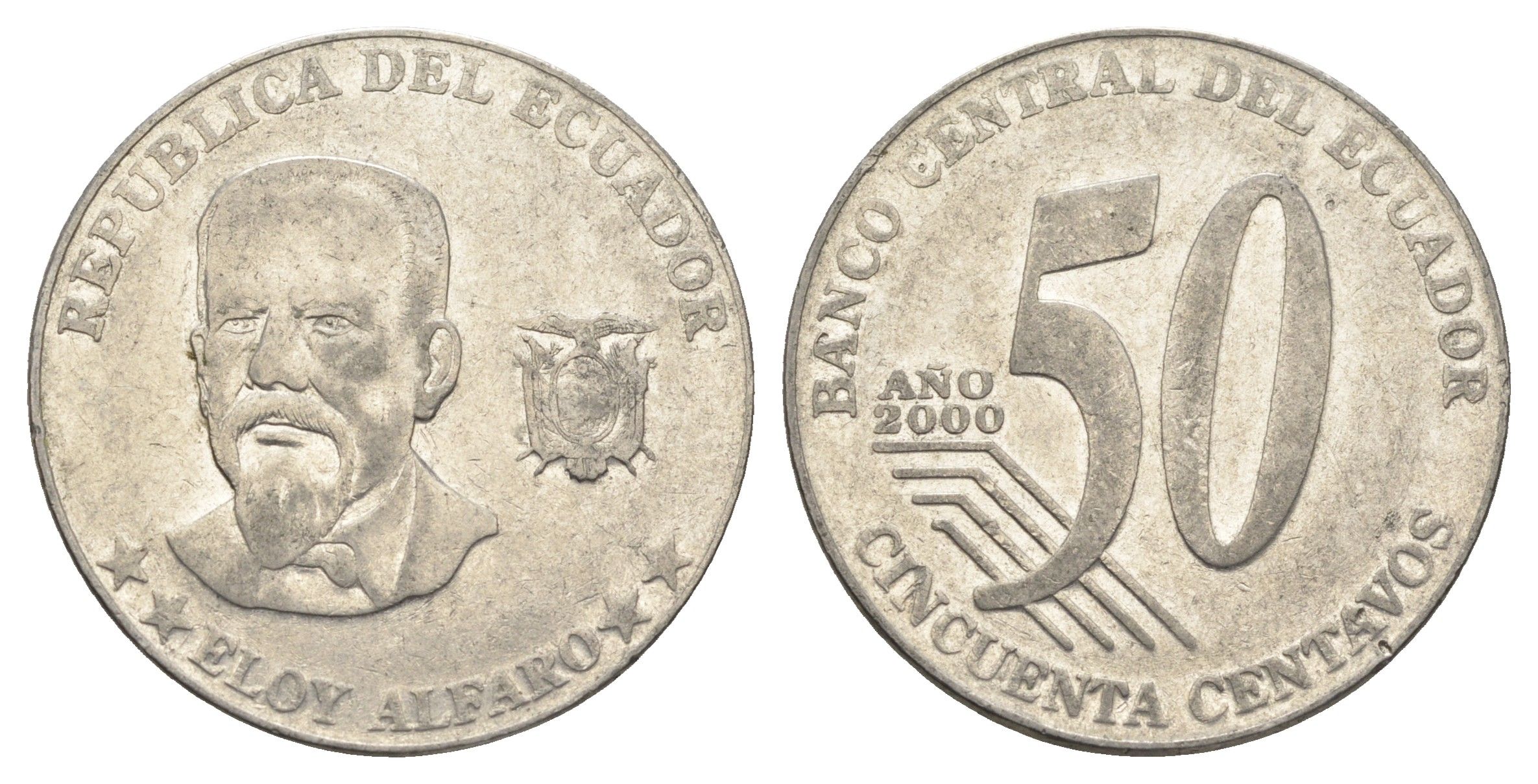 Эквадор 50 сентаво 2000 год-тип KM 108 нержавеющая сталь 4661-1045