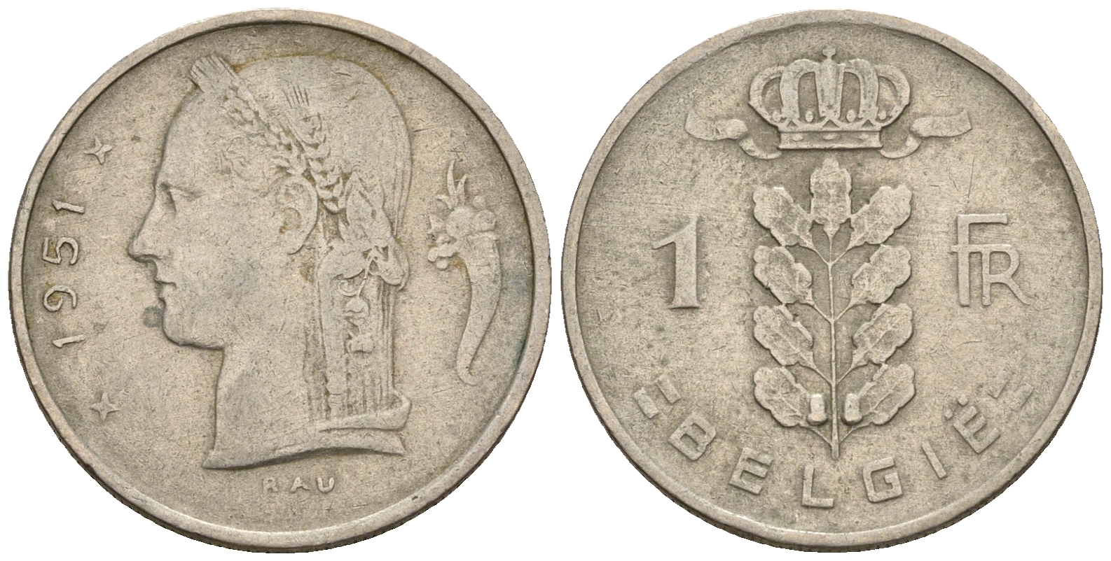 Бельгия 1 франк 1958 Belgique, Бодуэн I (1951-1993) KM 142.1 медно-никель 259-1037