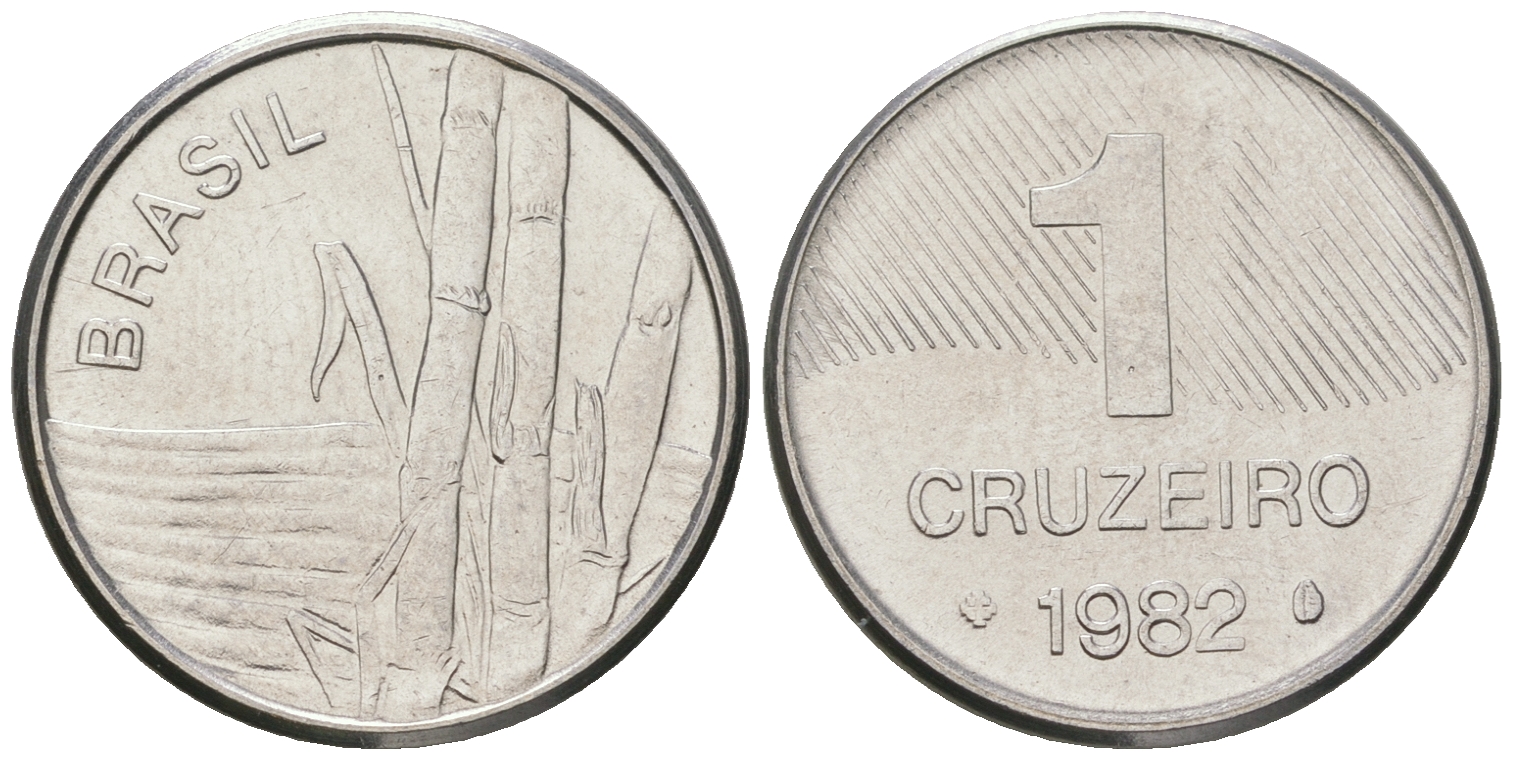 Бразилия 1 крузейро 1982 сахарный тростник KM 590 нержавеющая сталь 4175-435