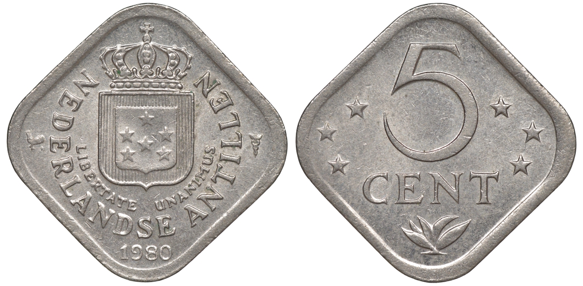 Нидерландские Антилы 5 центов 1980 Юлиана (1948-1980) KM 13 медно-никель 4610-952