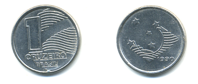 Бразилия 1 крузейро 1990 KM 617 нержавеющая сталь aUNC 93-724