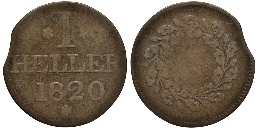 Франкфурт 1 геллер (юденпфенниг) 1820 Jaeger 10 медь 413-4024