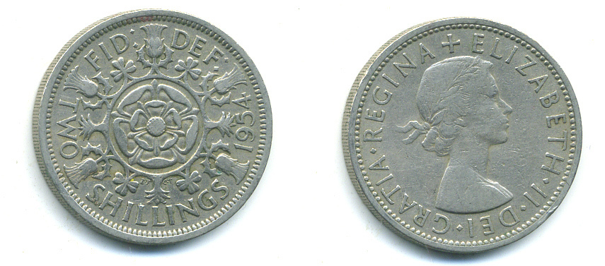 Великобритания 2 шиллинга (флорин) 1954 Елизавета II (1952-2022) KM 906, Spink 4146 медно-никель 4383-825