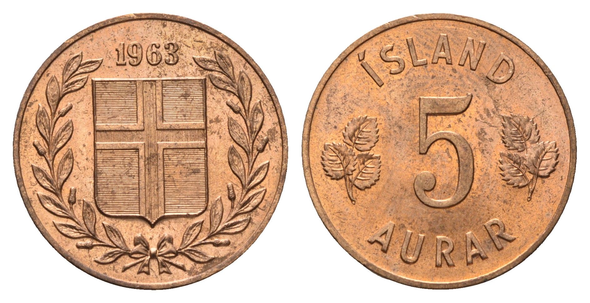 Исландия 5 эйре 1963 KM 9 бронза UNC 4695-523