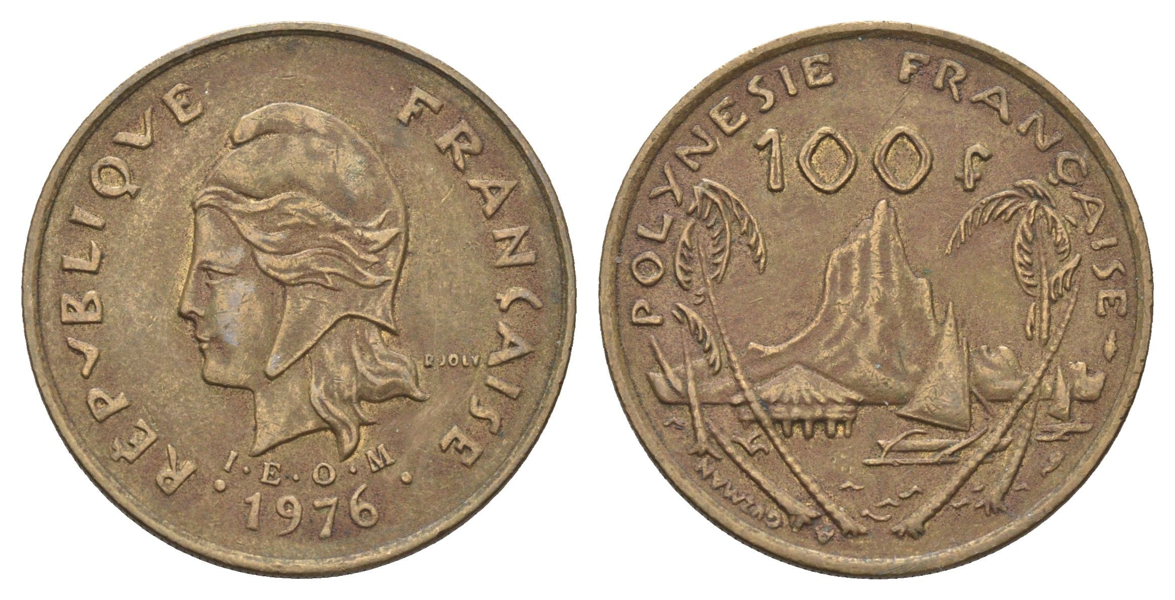 Французская Полинезия 100 франков 1976 KM 14 никель латунь 4667-535