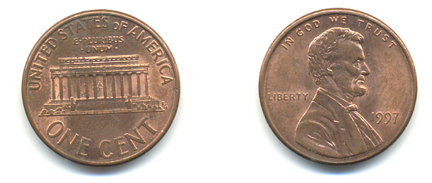 США 1 ЦЕНТ 1997 ЛИНКОЛЬН KM 201b цинк плакированный медью UNC 179-468