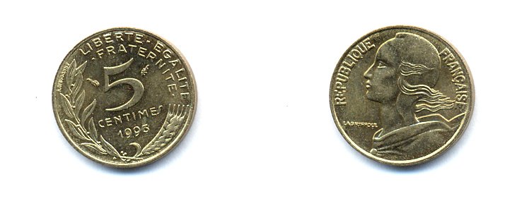 ФРАНЦИЯ 5 САНТИМОВ 1993 ТИП MARIANNE KM 933 медь алюминий никель 4379-941