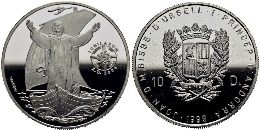 Андорра 10 динеров 1999 серия миллениум, воскресение Иисуса Христа KM 163 серебро PROOF 11-153-42