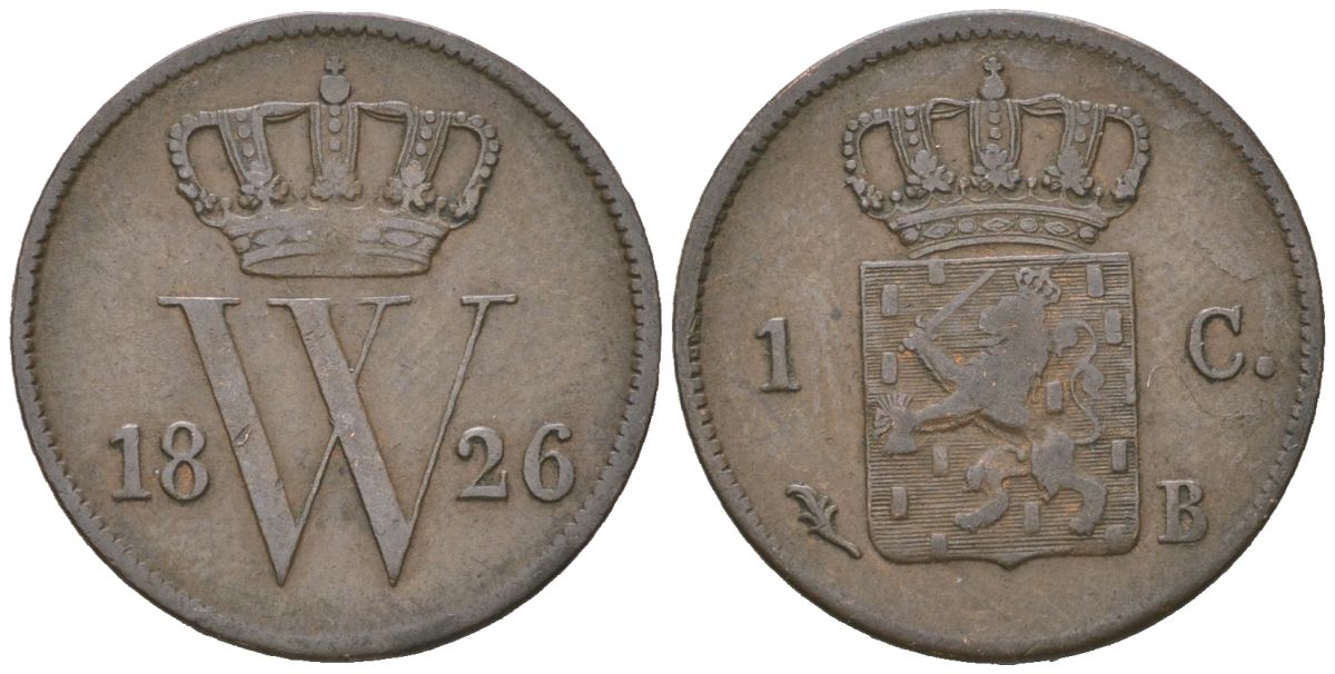 Нидерланды 1 цент 1826 B, Виллем I (1815-1840) KM 47 медь 4181-349