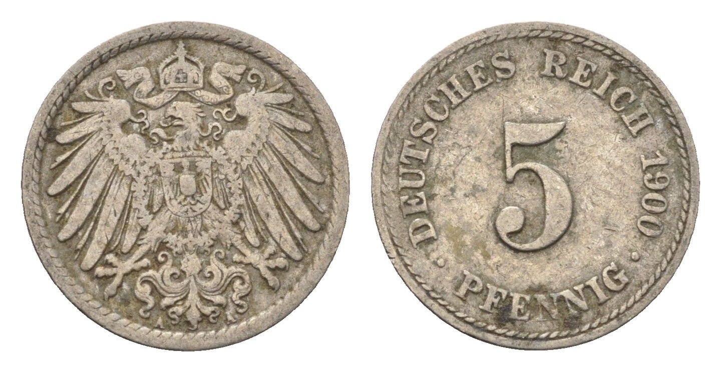 Германия 5 пфеннигов 1900 A KM 11, J. 12 медно-никель 4696-617