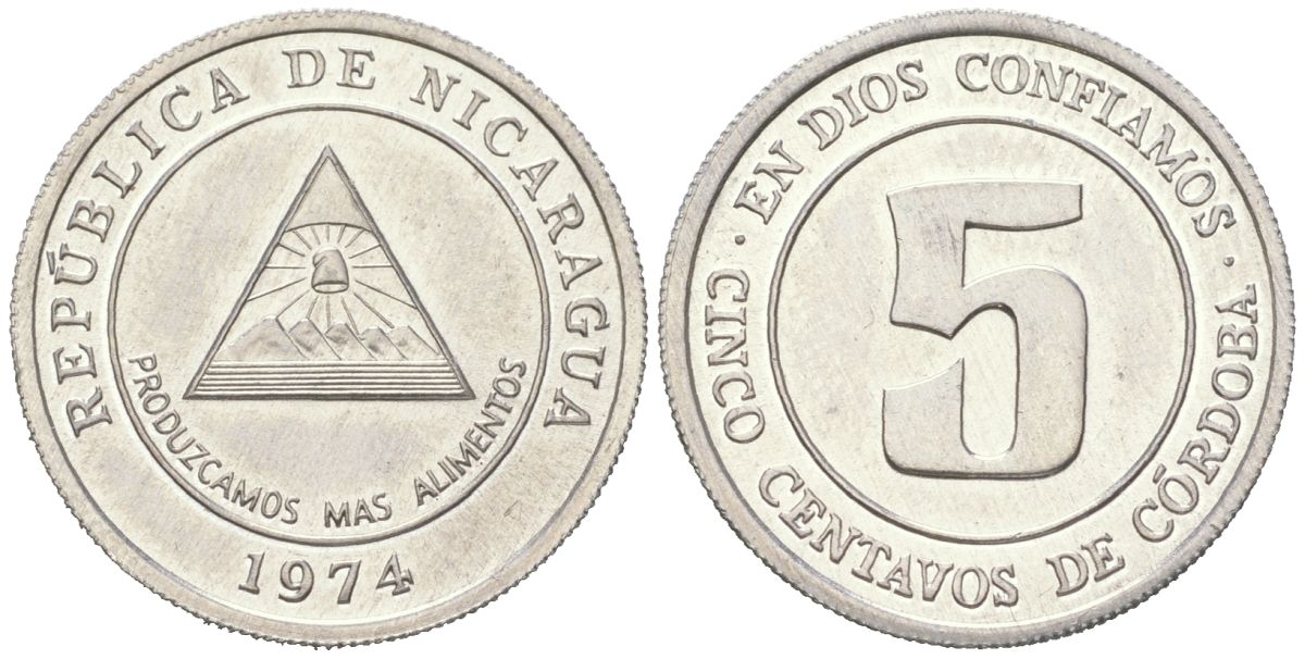 Никарагуа 5 сентаво 1974 ФАО - Давайте производить больше еды KM 28 алюминий aUNC 4585-645