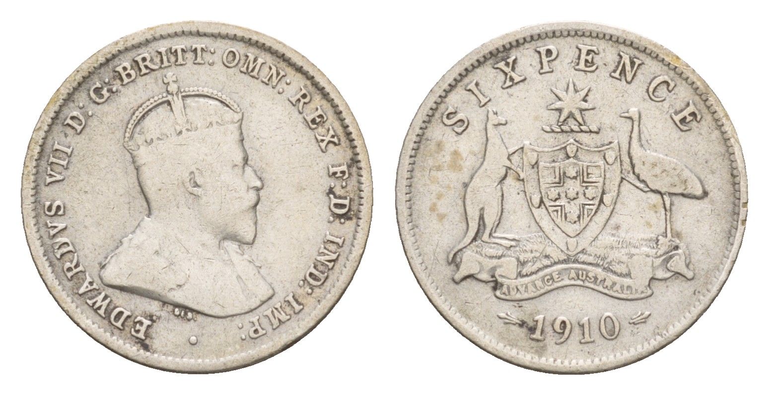 Австралия 6 пенсов 1910 L, Эдуард VII (1901-1910) год-тип KM 19 серебро 4659-412