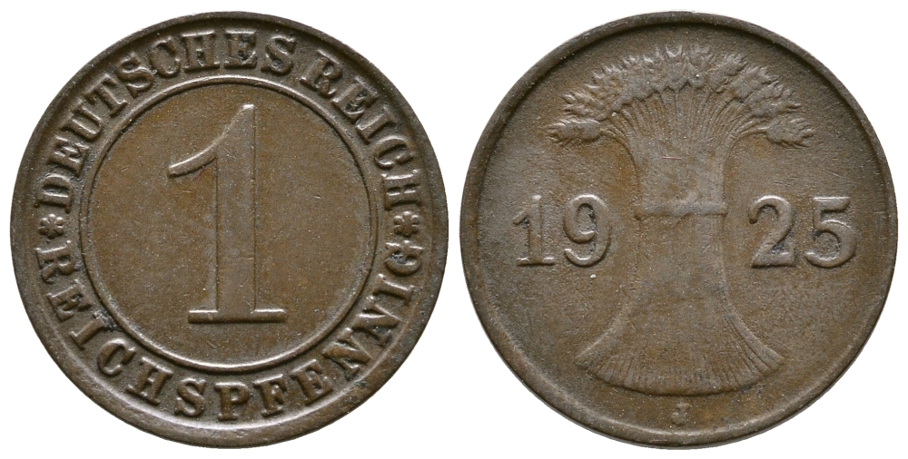 ГЕРМАНИЯ 1 РЕЙХСПФЕННИГ 1925 J KM 37, J. 313 бронза 4380-1138