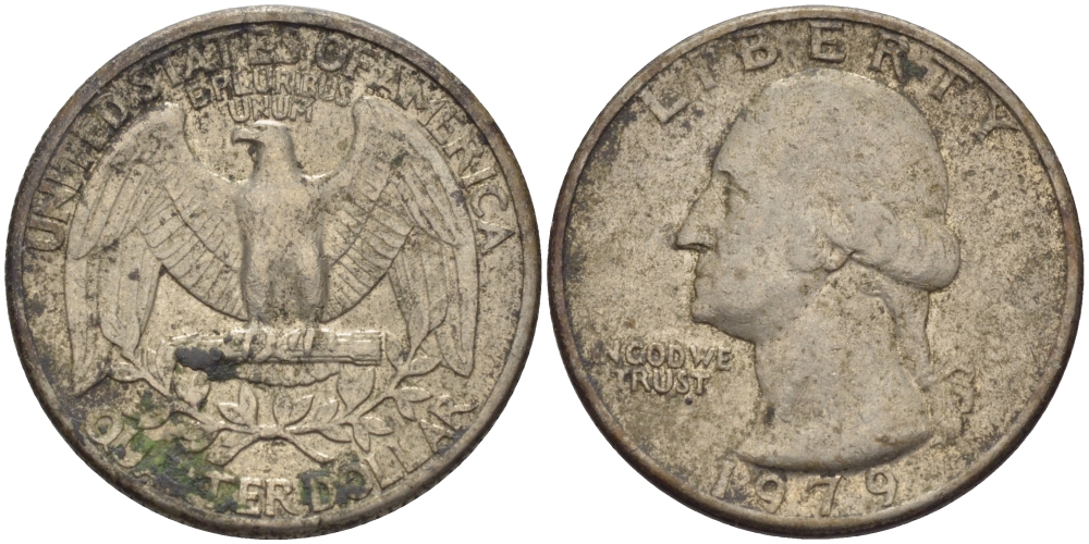 США 25 ЦЕНТОВ = КВОТЕР 1979 ВАШИНГТОН KM А164а медь плакированная медно-никелем 31-733