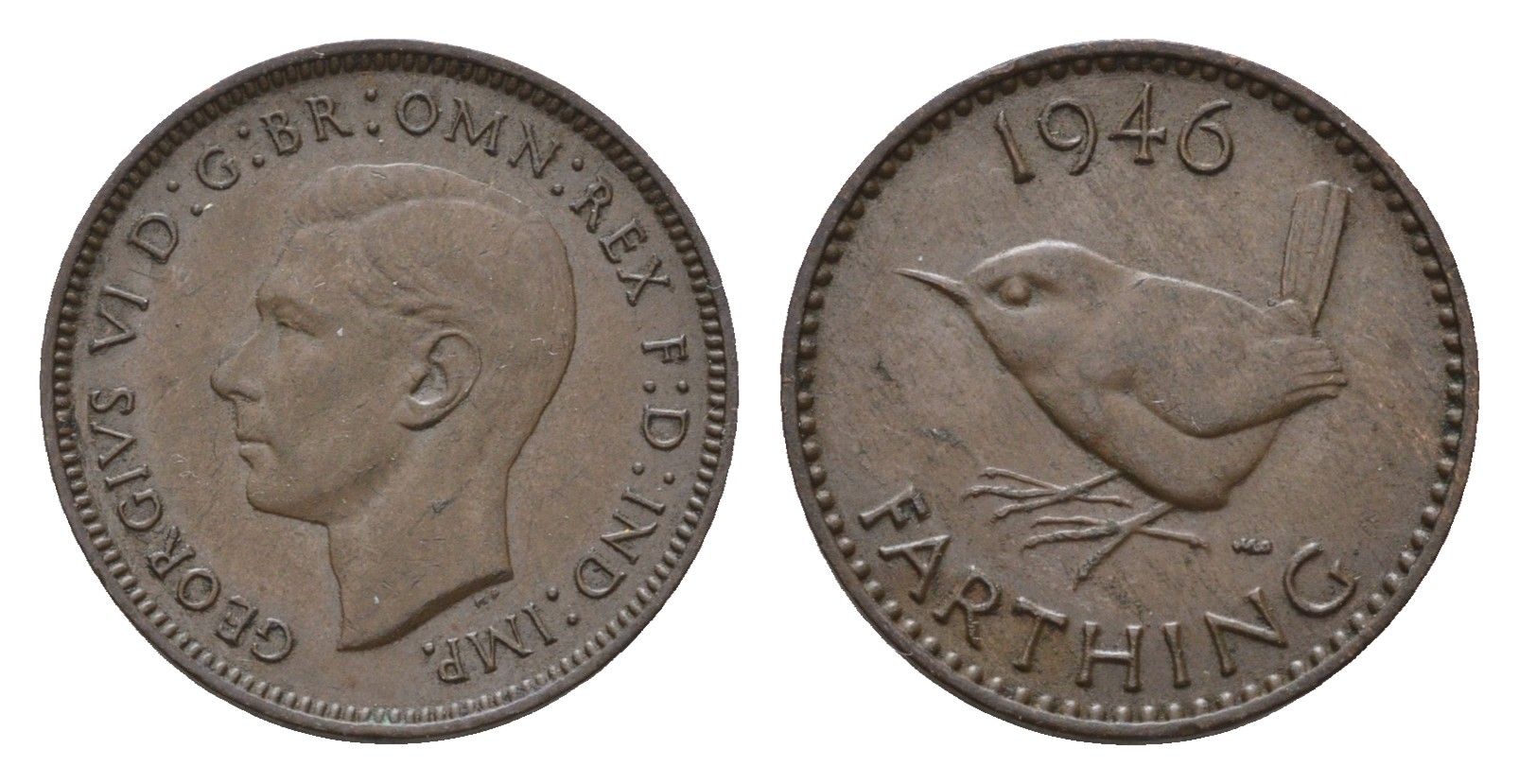 Великобритания 1 фартинг 1946 Георг VI (1936-1952) KM 843, Spink 4116 бронза 105-147