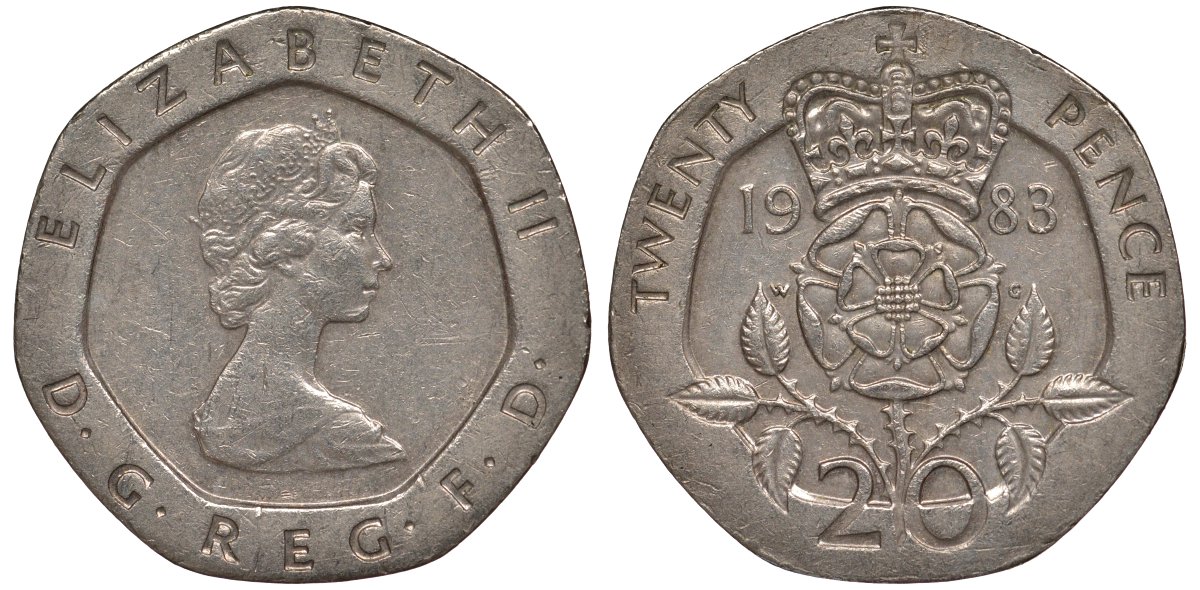 Великобритания 20 пенсов 1983 Елизавета II (1952-2022) KM 931, Spink 4230 (G1) медно-никель 4128-733