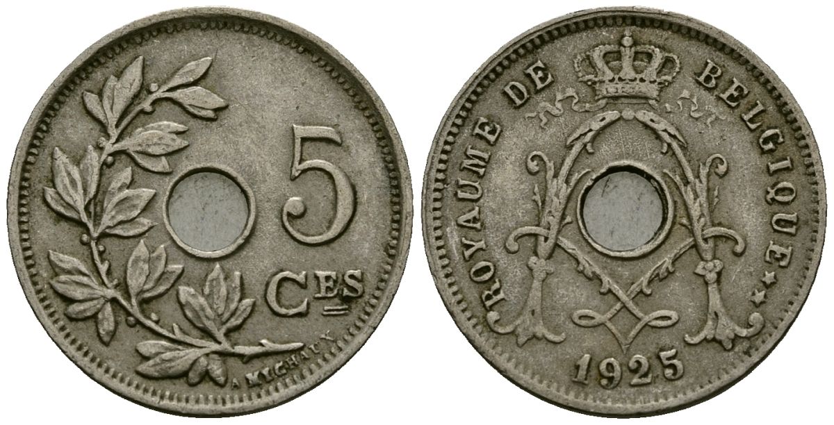 Бельгия 5 сантимов 1925 Belgique, Альберт I (1909-1934) KM 66 медно-никель 4173-536