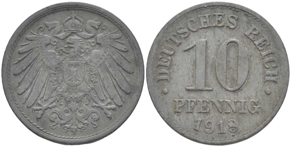 ГЕРМАНИЯ 10 ПФЕННИГОВ 1918 KM 26, J. 299 цинк 4401-127