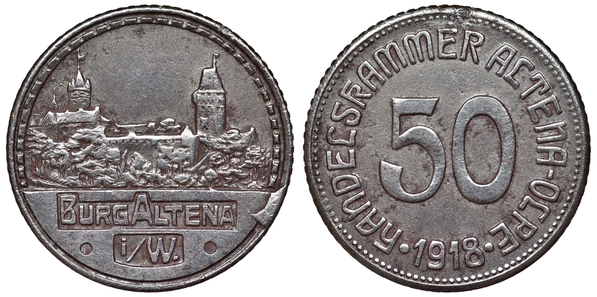 Германия, Альтена 50 пфеннигов 1918 Северный Рейн-Вестфалия, нотгельд железо 4121-446