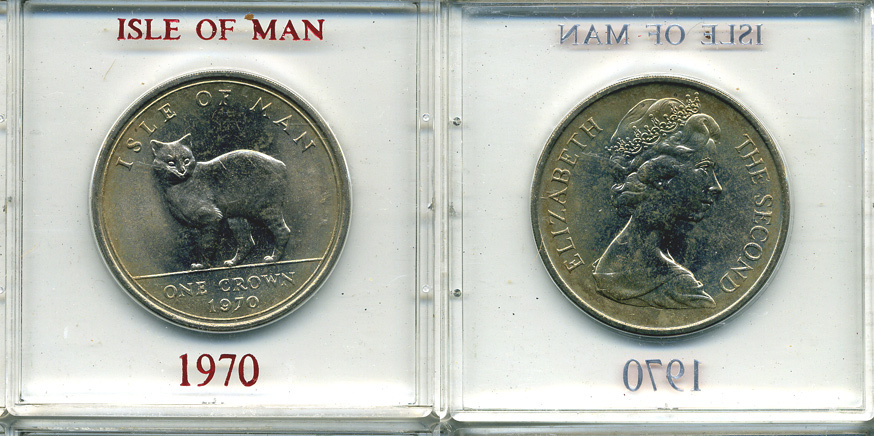 Остров Мэн 1 крона 1970 кошка Мэна, в оригинальной пластиковой коробке KM 18 медно-никель UNC 6-6-1-43