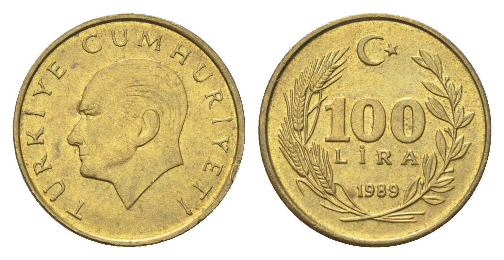 Турция 100 лир 1989 Кемаль Ататюрк KM 988 алюминиевая бронза UNC 4705-954