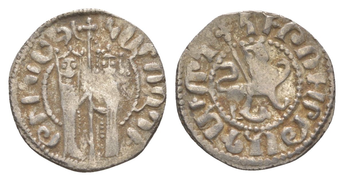 Киликийская Армения трам 1226-1271 Хетум I и царица Забель, держат крест/лев с патриаршим крестом  серебро    1516-844