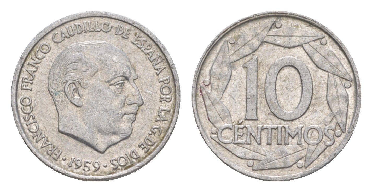 Испания 10 сентимо 1959 Франсиско Франко (1939-1975) KM 790 алюминий 4623-634