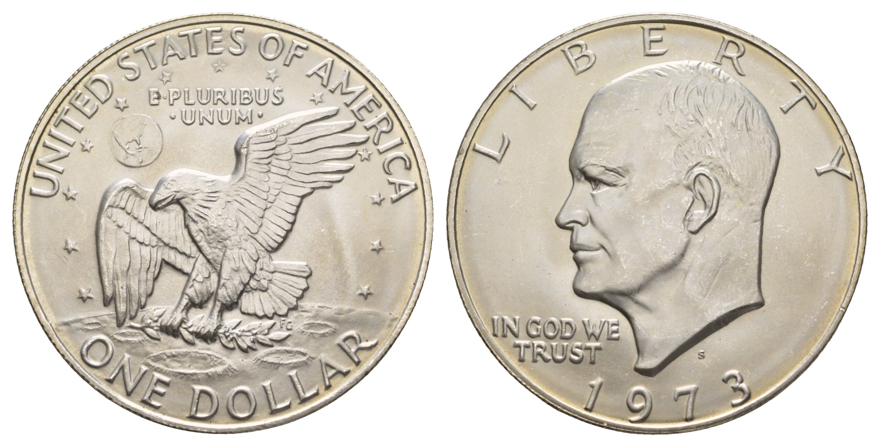 США 1 доллар 1973 S, Президент Эйзенхауэр, лунный орел KM 203a серебро BU 413-1925