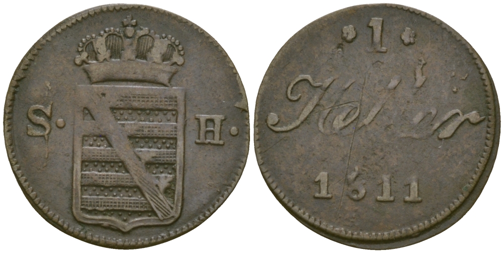 Саксен-Гильдбурггаузен 1 геллер 1811 KM 133 медь 99-759