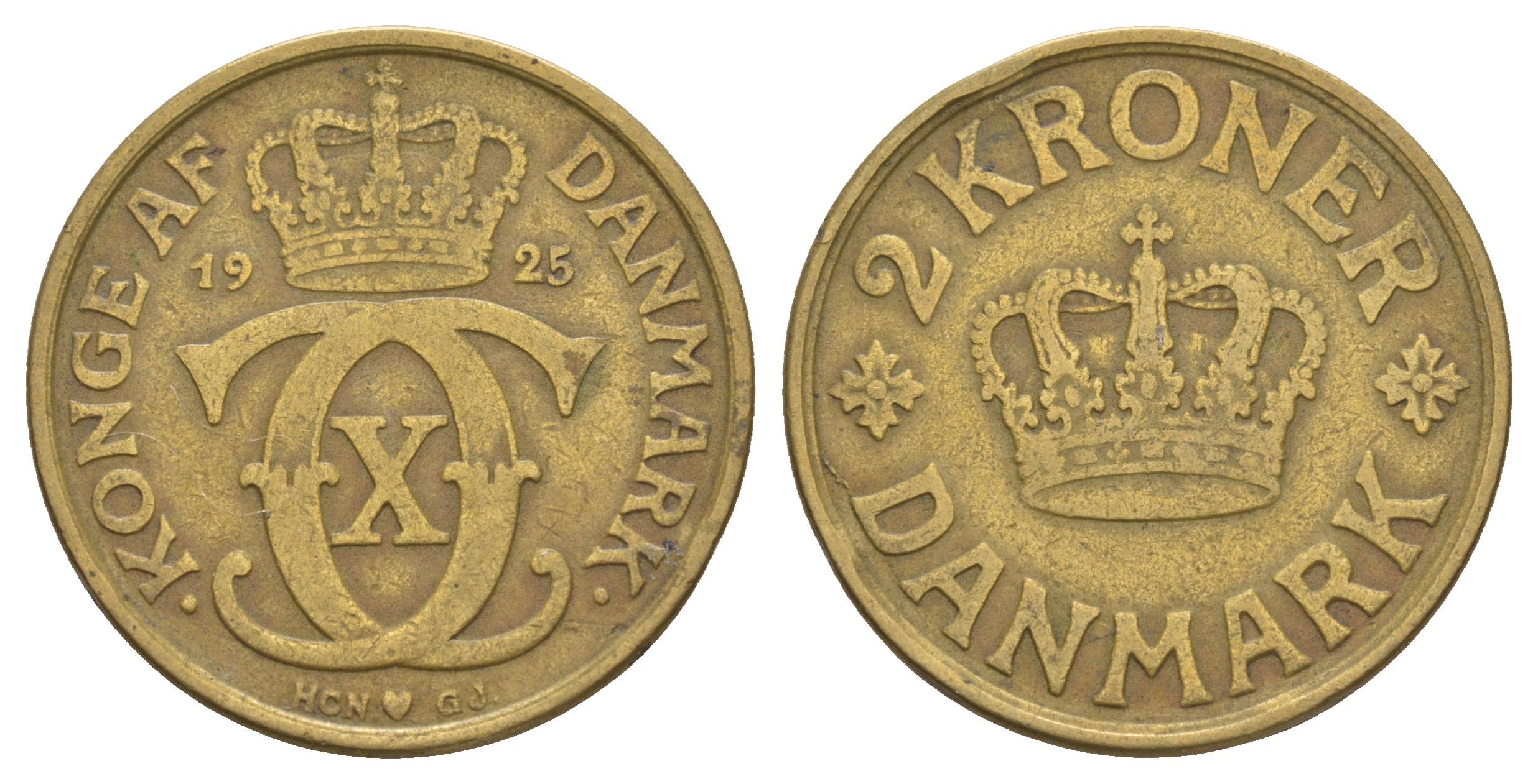 Дания 2 кроны 1925 HCN, Кристиан X (1912-1947) KM 825 алюминиевая бронза 4653-1136