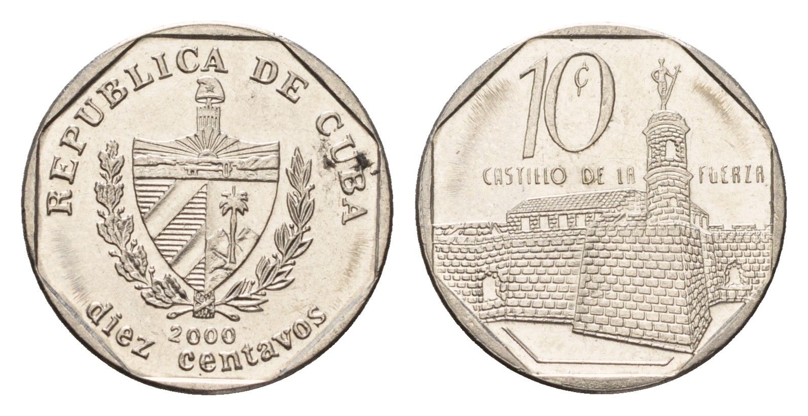 Куба 10 сентаво 2000 форт в Гаване Ла-Фуэрса KM 576.2, JMA MC20, Schoen 714 сталь плакированная никелем 4674-738