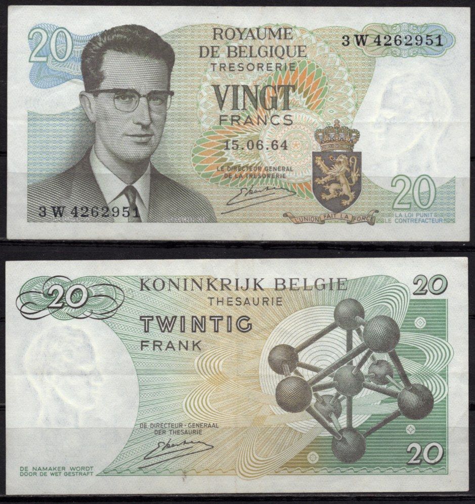 Бельгия 20 франков 1964 Бодуэн I; Атомиум, Брюссель Pick 138 (3) бумага 7548-112-4-2