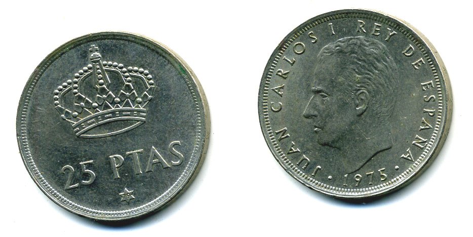 Испания 25 песет 1975 (79) Хуан Карлос I (1975-2014) KM 808 медно-никель 51-4626
