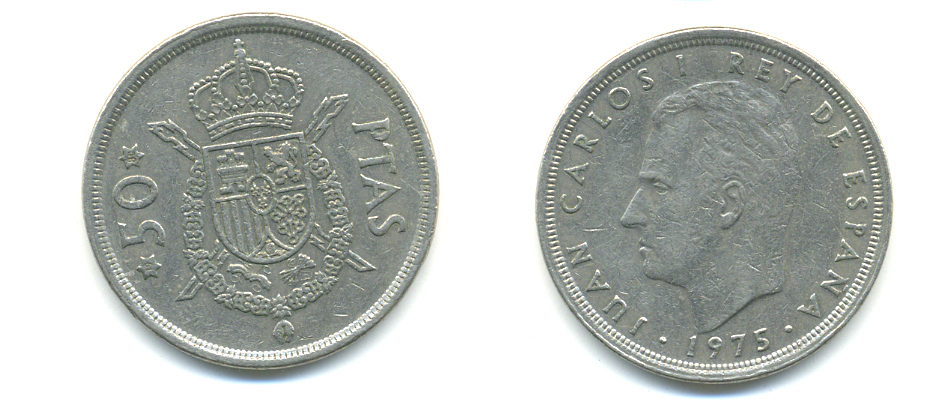 Испания 5 песет 1975 (80) Хуан Карлос I (1975-2014) KM 807 медно-никель 89-246