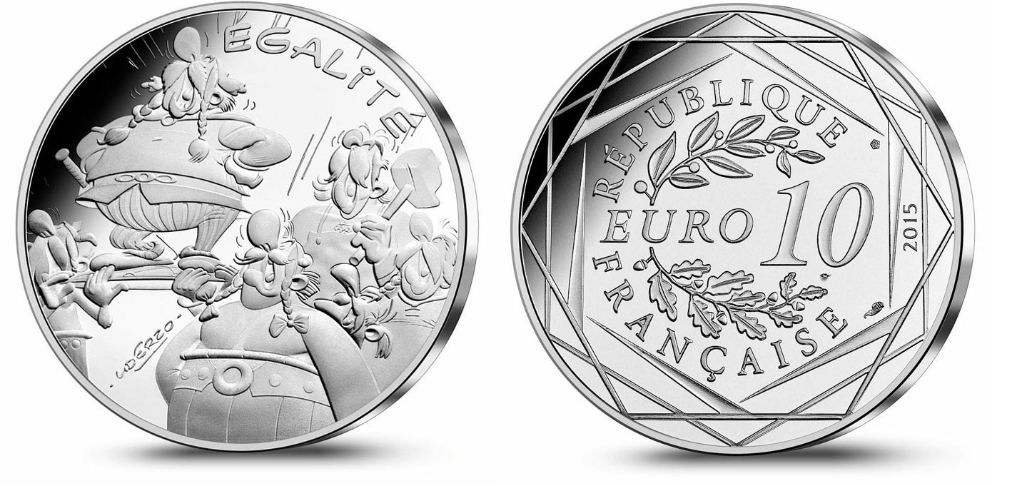 Франция 10 евро 2015 серия Астерикс и свобода, галлы несут Жизнестатистикса (Abraracourcix), в оригинальном буклете KM NEW серебро UNC 1-4-3-31