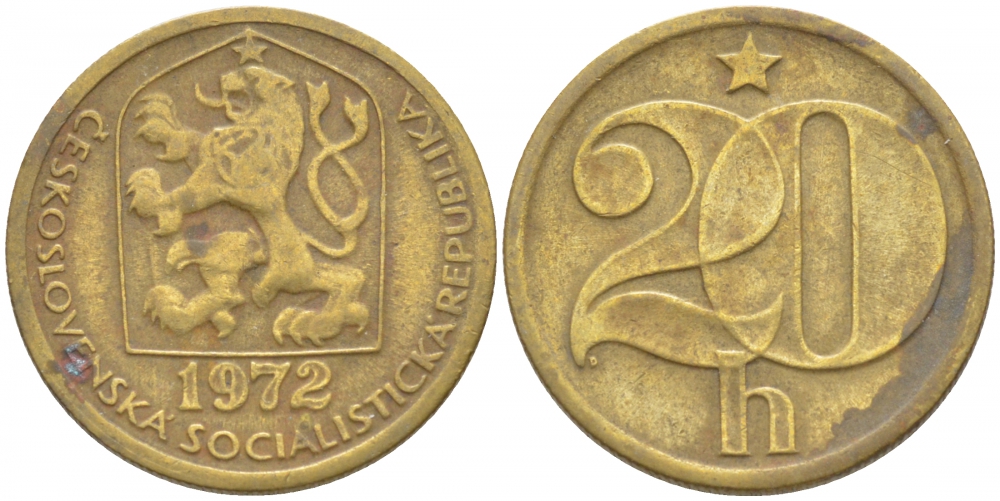 Чехословакия 20 геллеров 1972 KM 74 латунь 112-554