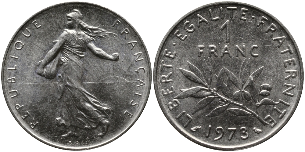 ФРАНЦИЯ 1 ФРАНК 1973 СЕЯТЕЛЬ KM 925.1 никель 98-343