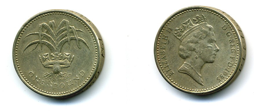 Великобритания 1 фунт 1985 Елизавета II (1952-2022) KM 941, Spink 4331 никель латунь 36-337