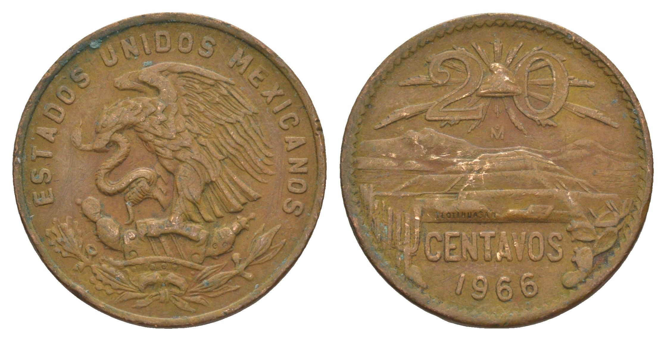 Мексика 20 сентаво 1966 KM 440 бронза 4646-323